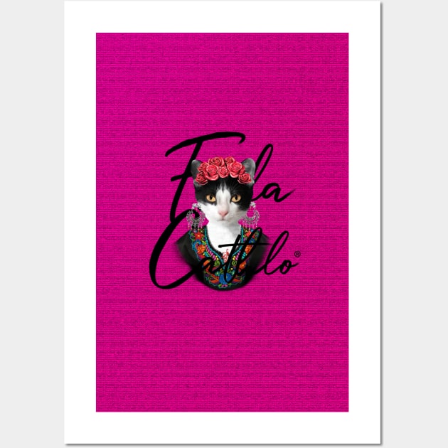 Mex Pink TXB back Cat Frida Cathlo version of - Frida Kahlo Wall Art by CatIsBlack